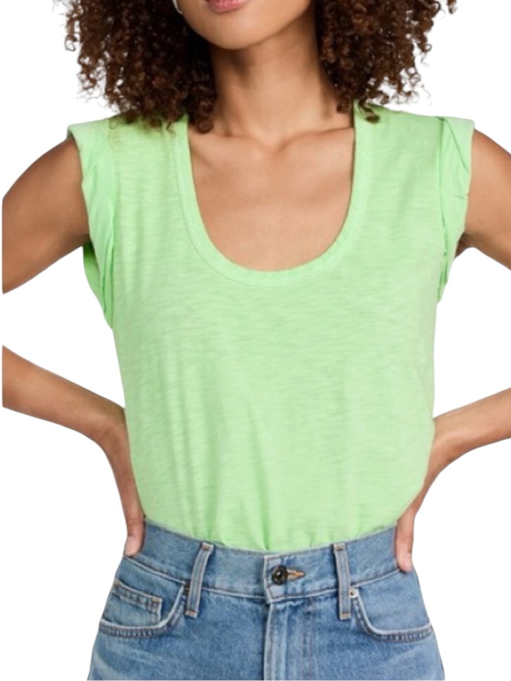 VERONICA BEARD JEANS Ruffle Sleeve Pima Cotton T-Shirt in Lime Green Size Small